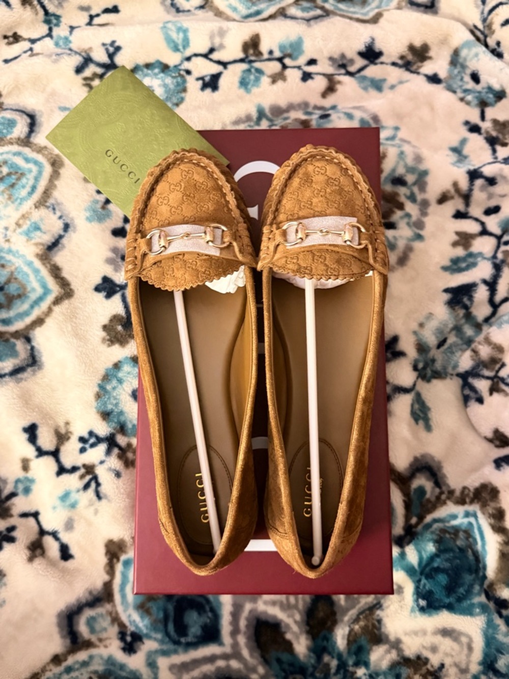 Gucci Brown-Tan Suede Horsebit Moccasin Flats